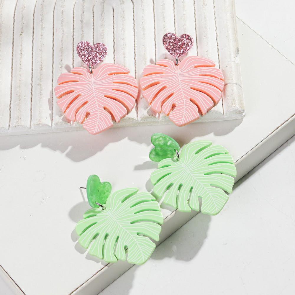 Wholesale love plant leaf  acrylic earrings