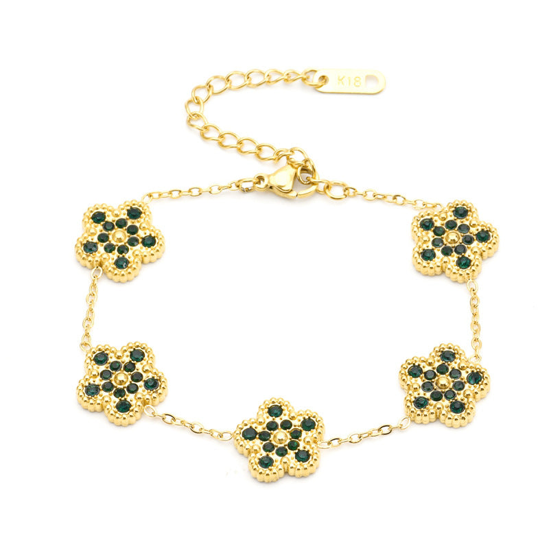 Wholesale Diamond Stainless Steel Shell Clover 18k Gold Plated Bracelets ACC-BT-QianHui008