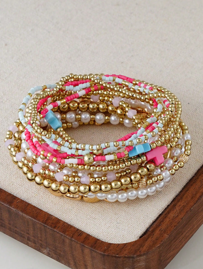 Wholesale Bohemian Glass Bead Bracelet Set 9-Piece Fashion Accessory Boutique Gift
