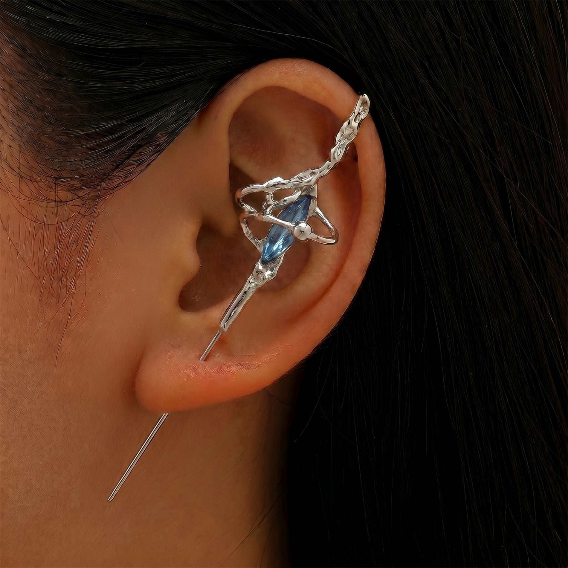 Wholesale Trendy Dark Snake Cross Earrings Metal Double Ear Piercing Jewelry Accessory for Cool Girls Boutique Resale