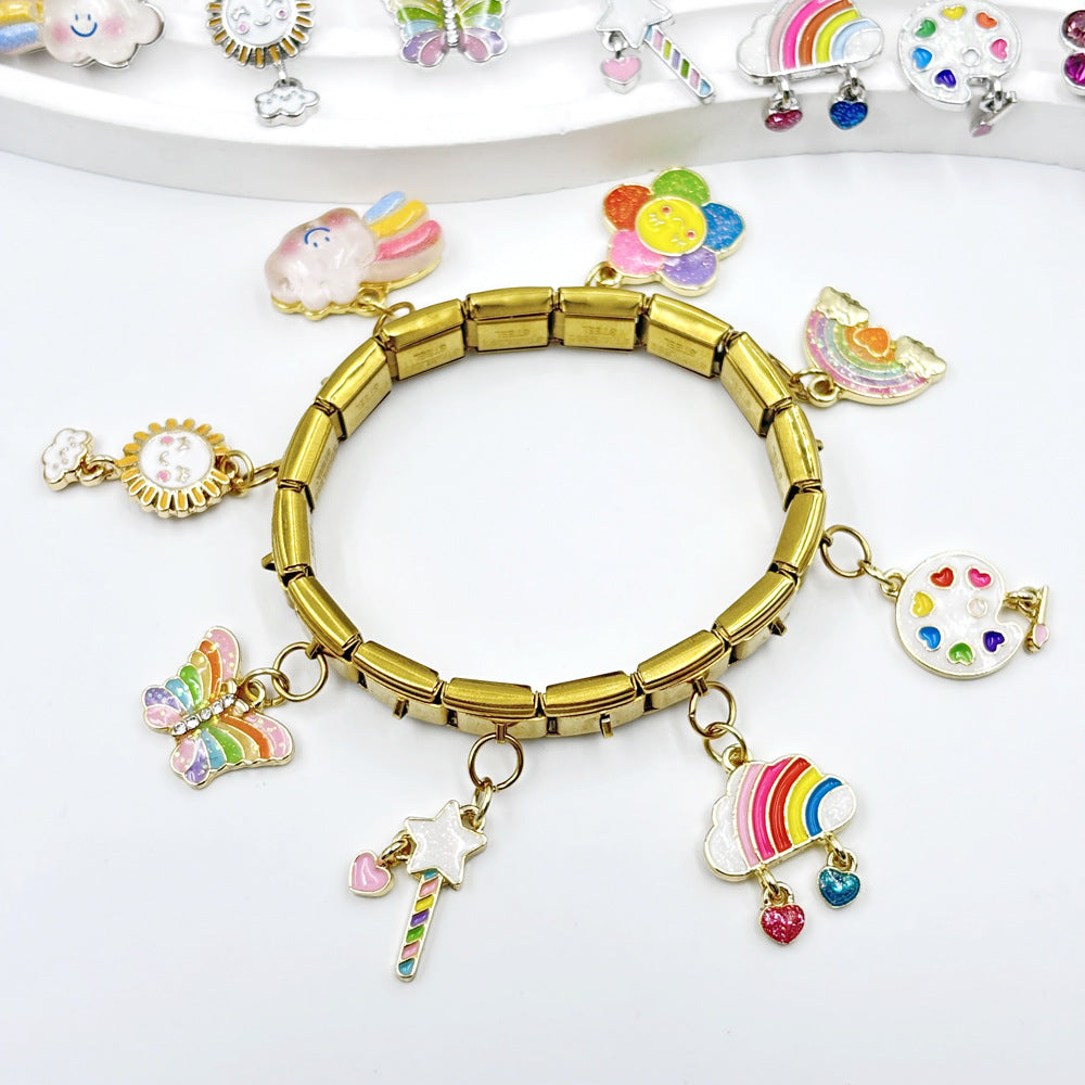 Wholesale Italian Charm Bracelet 9mm DIY Cartoon Butterfly Cloud Pendant Series Creative Stainless Steel Composable Bracelet