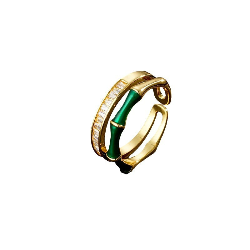 Wholesale Oil Dropping Green Bamboo Set Zircon Opening Ring