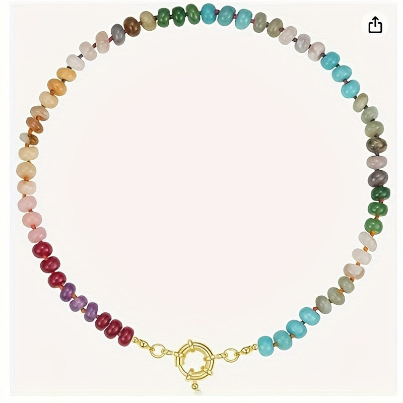 Wholesale Bohemian Style Mixed Color Natural Stone Abacus Beads  Necklace Clavicle Chain