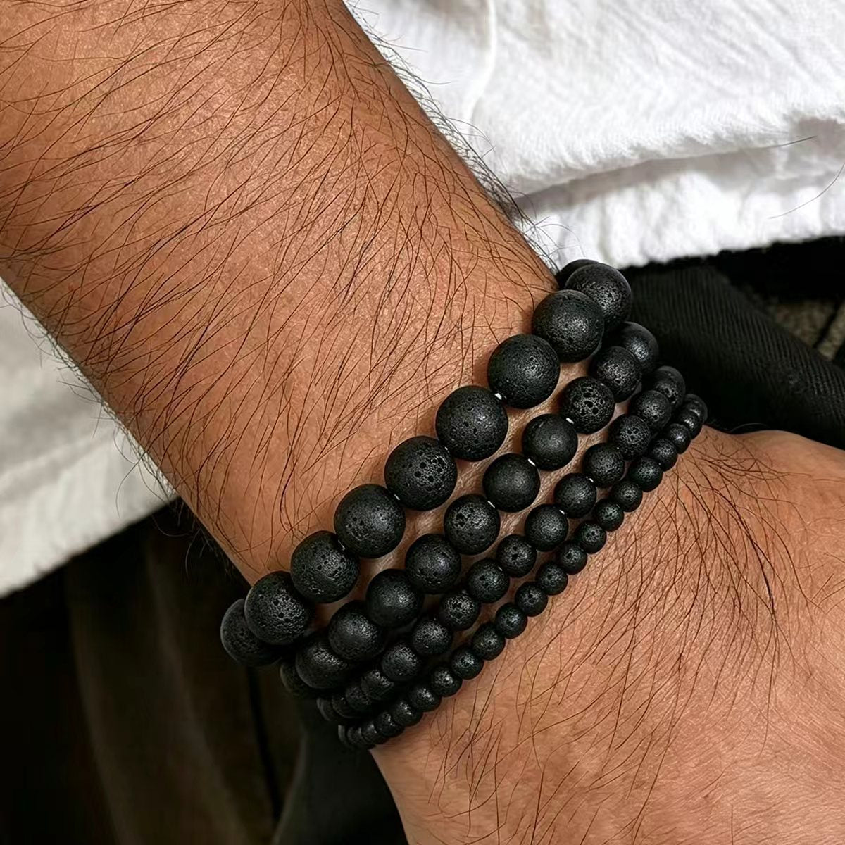 Wholesale Volcanic Stone Beaded Bracelet Retro Punk Men S Elastic Stretch Jewelry Accessory