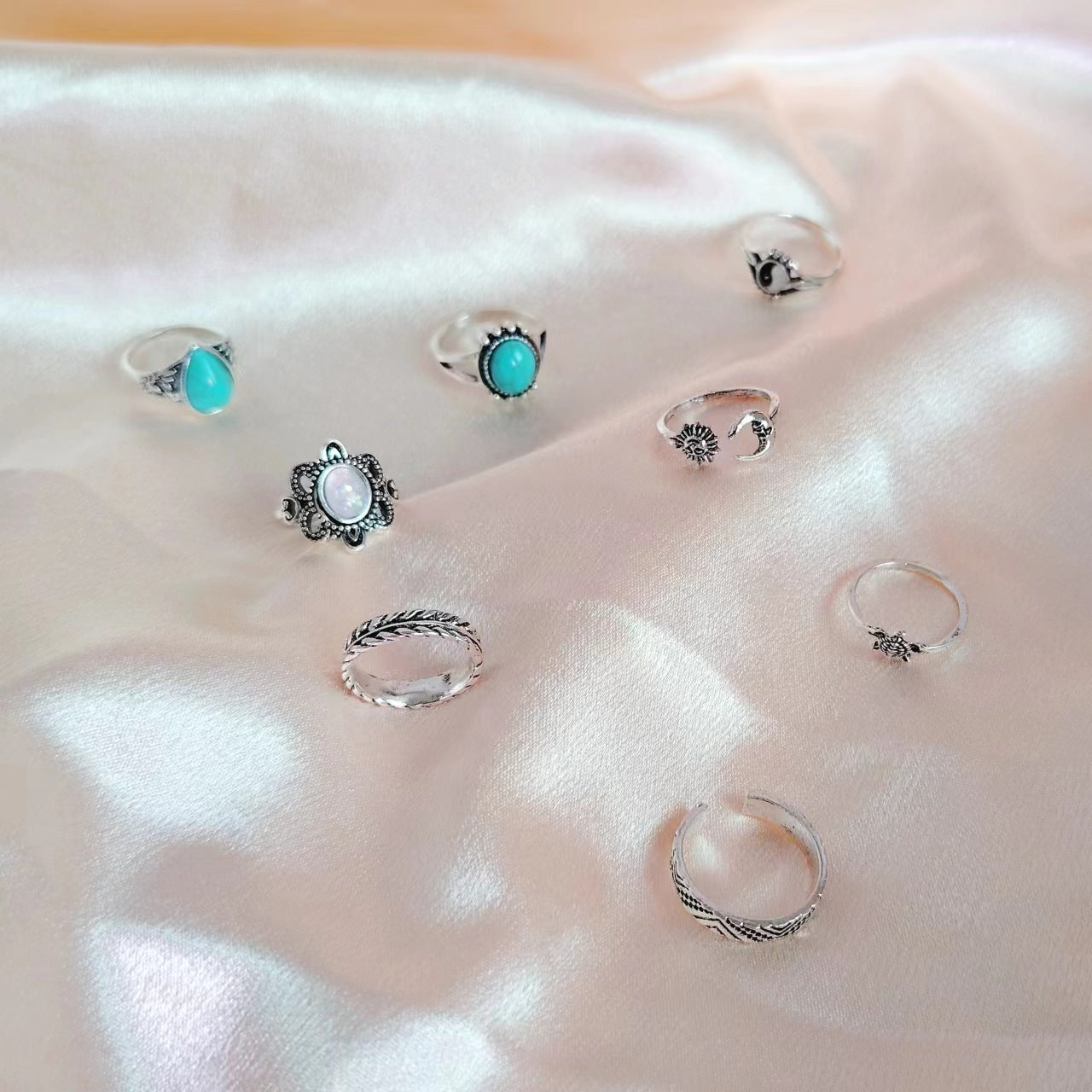 Wholesale Turquoise Ring Flower Combination Ring  Set