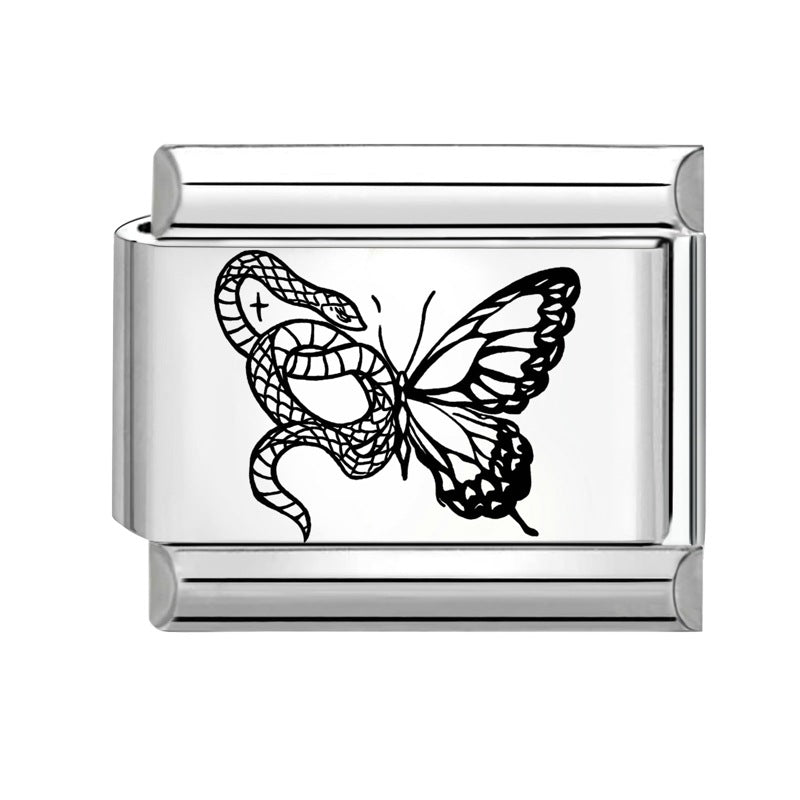 Wholesale Italian Charm Bracelet 9mm DIY Splicing Black and White Lettering Butterfly Titanium Steel Composable Bracelet