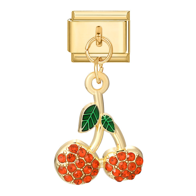 Wholesale Italian Charm Bracelet 9mm DIY Splicing Cherry Pendant Stainless Steel Composable Bracelet