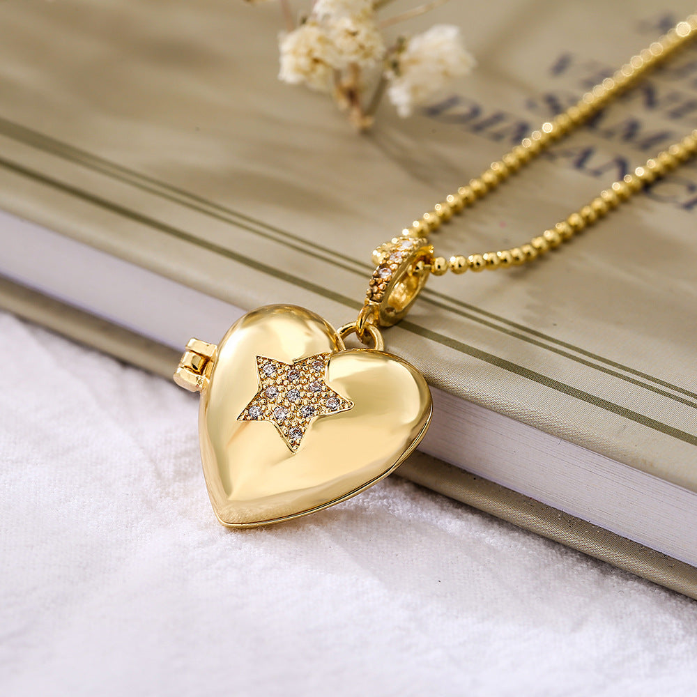 Wholesale Copper Plated Real Gold Butterfly Star Eye Love Photo Clip Pendant Necklace