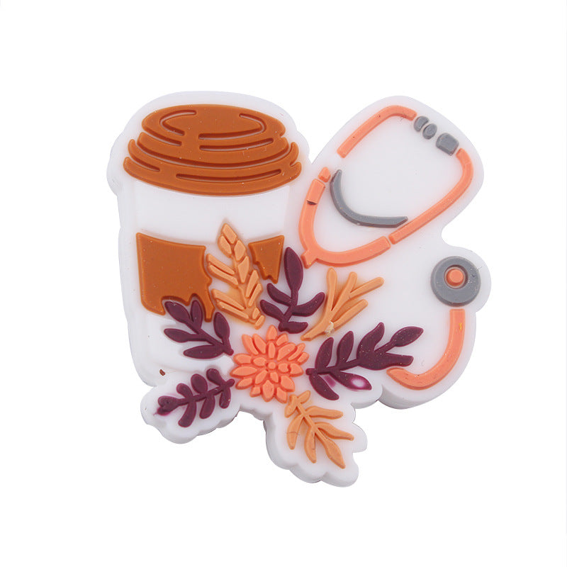 Wholesale 10pcs Cartoon Coffee Cup Stethoscope Silicone Beads Focal Beads DIY Beadable Pen Accessories ACC-BDS-GuangTian019