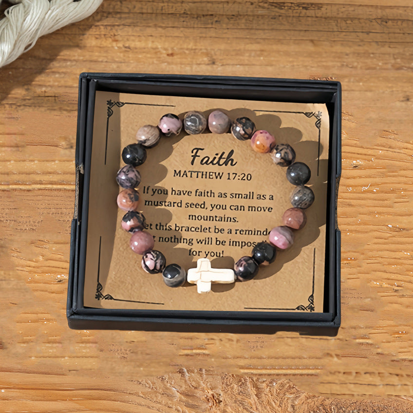 Wholesale jewelry cross pink zebra stone beads bracelet