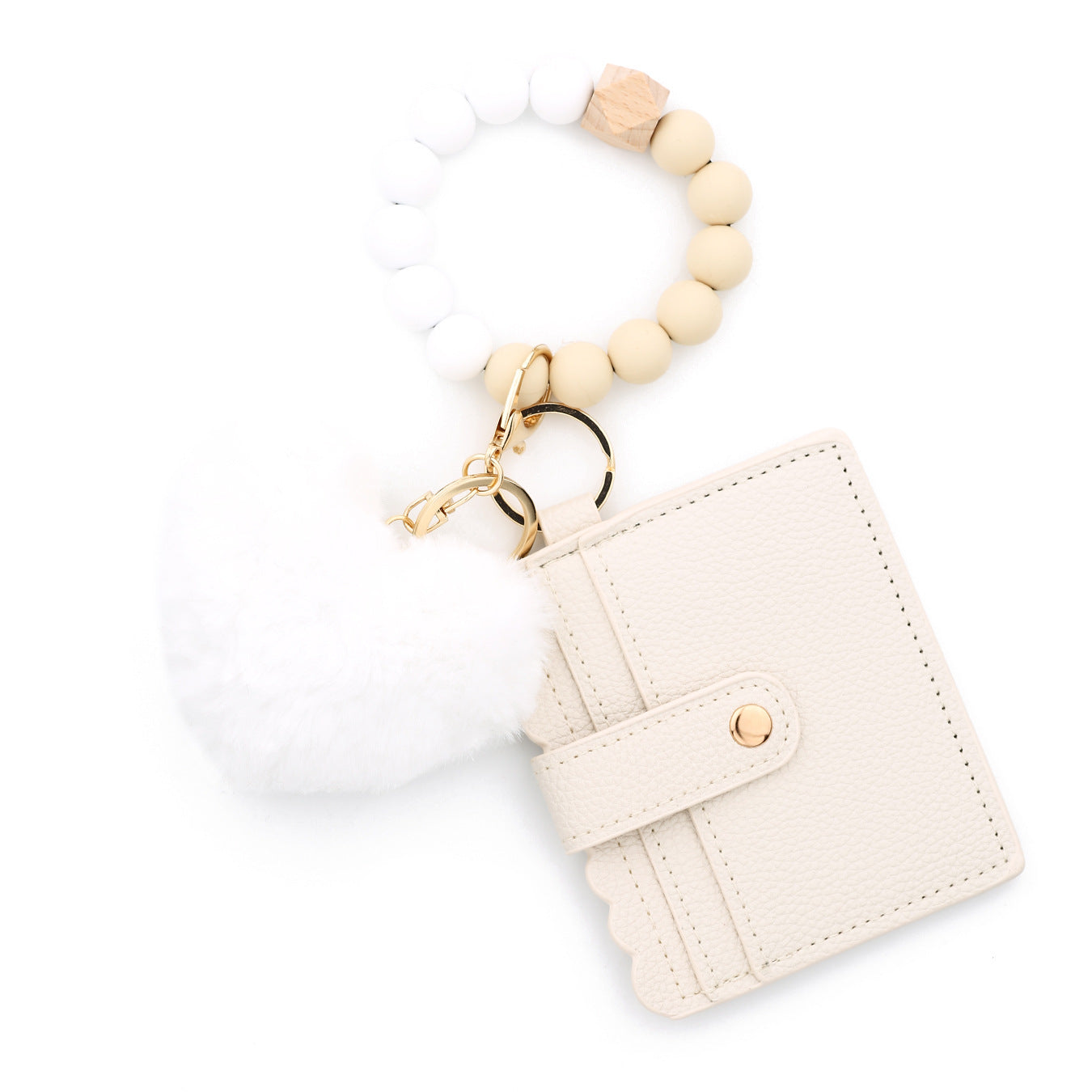 Wholesale  Love Hair Ball Pendant Leather Card Silicone Bead  Wristlet Keychain