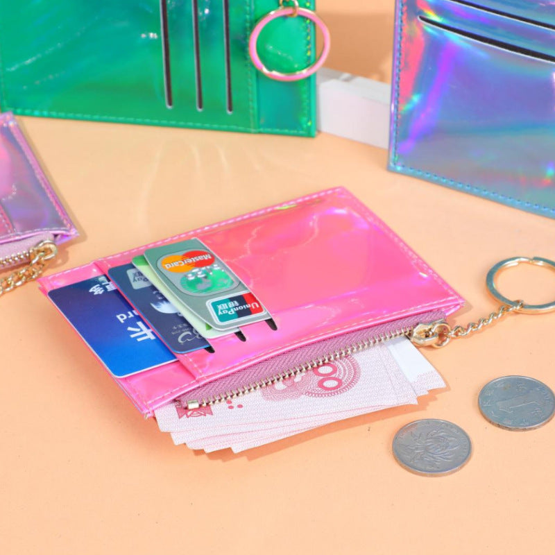 Wholesale Trendy Laser Pattern Card Wallet With Zipper Coin Pocket In PU Leather Unisex Everyday Chic Accessory For Boutique Gift