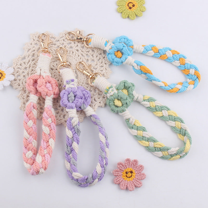Wholesale Handmade Woven Flower Cotton Rope Lanyard Keychain ACC-KC-GuangTian079