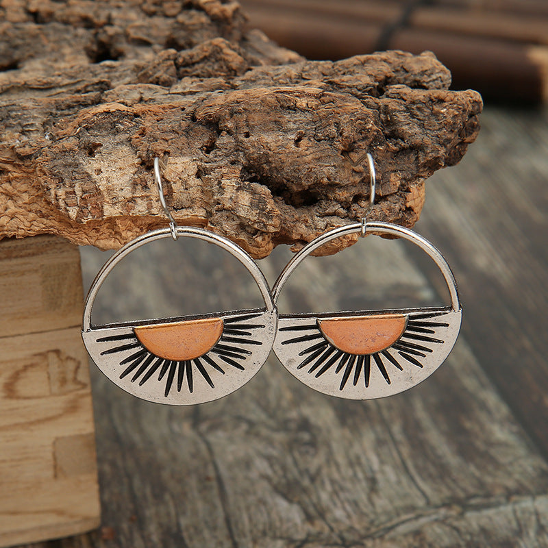 Wholesale  creative orange semicircle hollow sunset earrings
