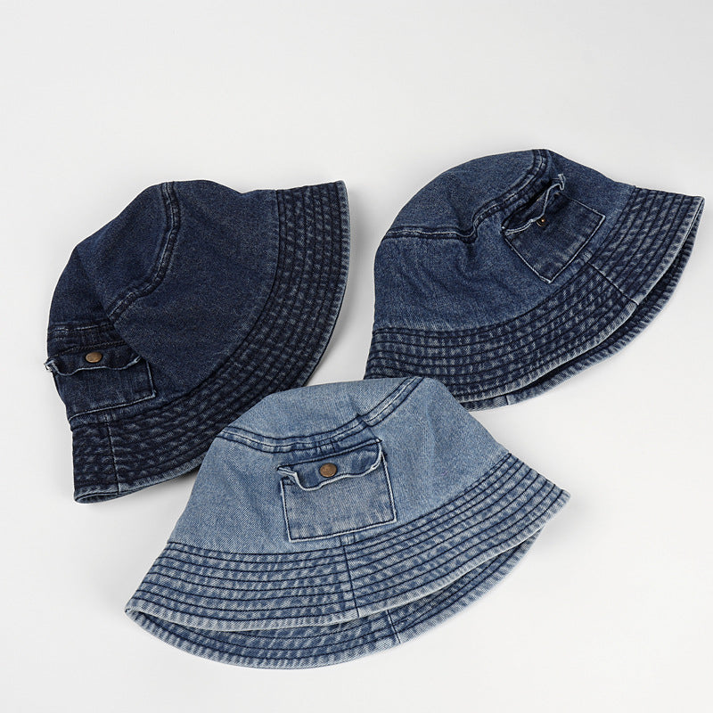 Wholesale Fisherman hat retro Denim small pocket short brim basin hat bucket hat