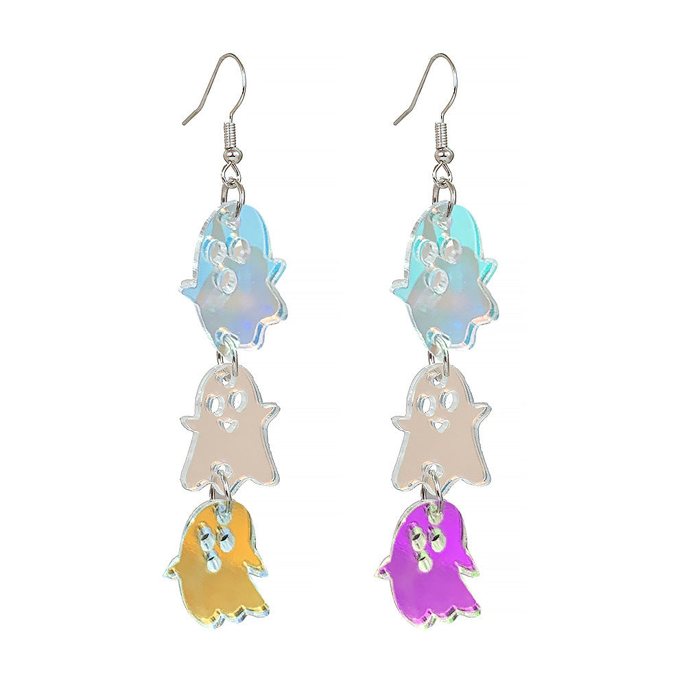 Wholesale Halloween  Colorful Skull Alien Splicing Long Acrylic Earrings