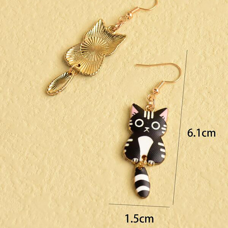 Wholesale  Cute Cat Two-body Earrings  Cartoon Girl Flower Cat Ear Hook