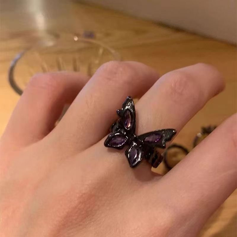 Wholesale Stylish Dark Cross Flower Open Ring For Women Alloy With Dark Purple Zircon Jewelry Accessory For Boutique Resale
