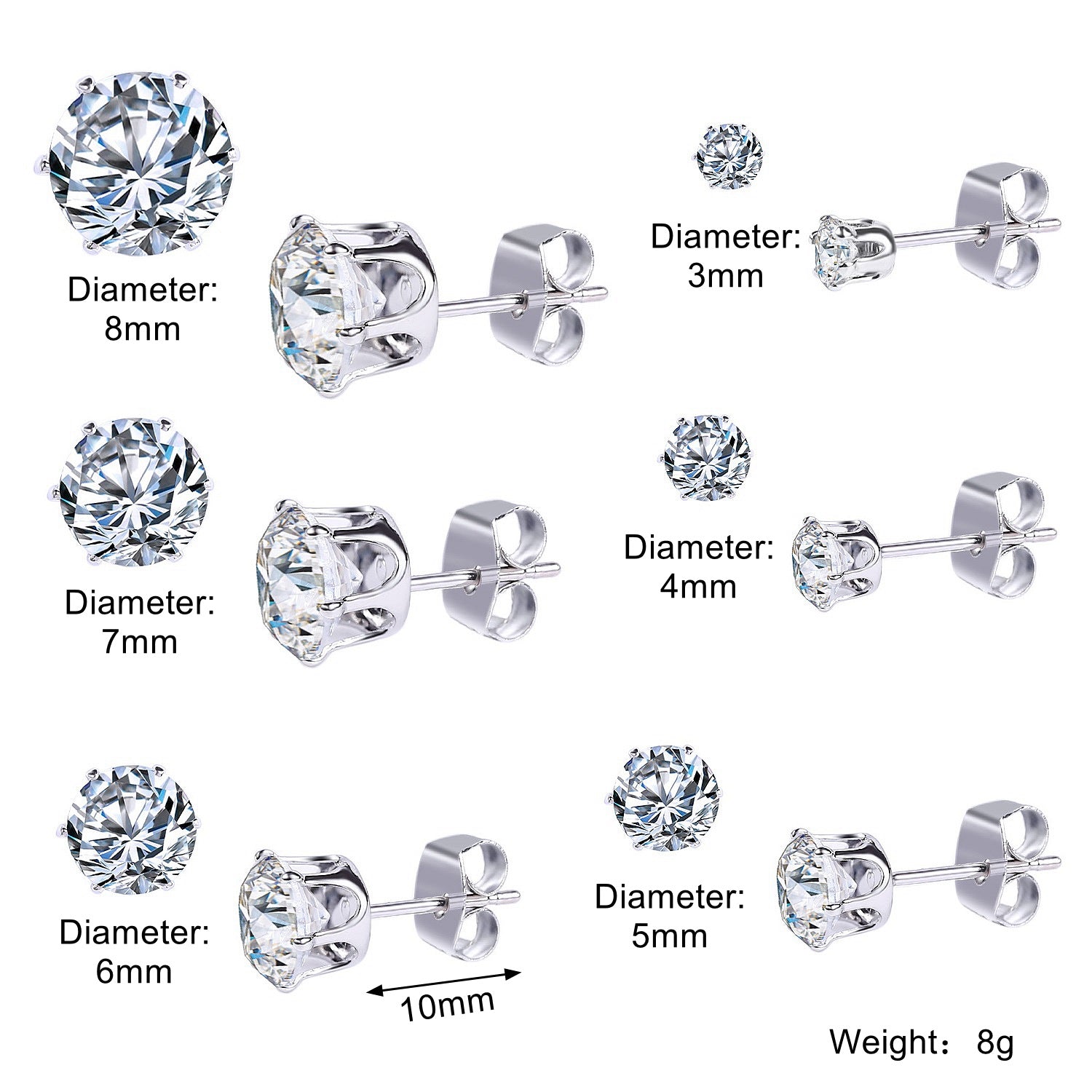 Wholesale stainless steel earrings zircon earrings suit