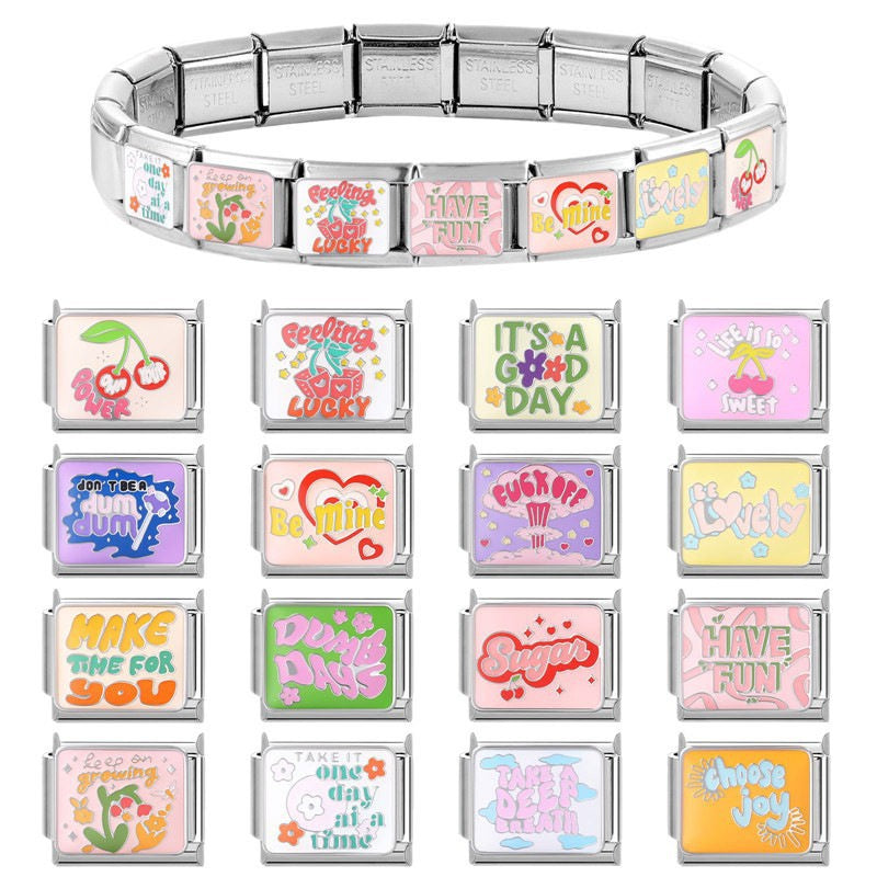 Wholesale Titanium Steel DIY Italian Charms Bracelet Original English Letter Design Boutique Resale Gift