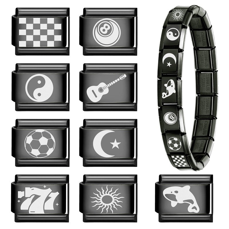 Wholesale Italian Charm Bracelet 9mm DIY Splicing Black Series Stainless Steel Composable Bracelet