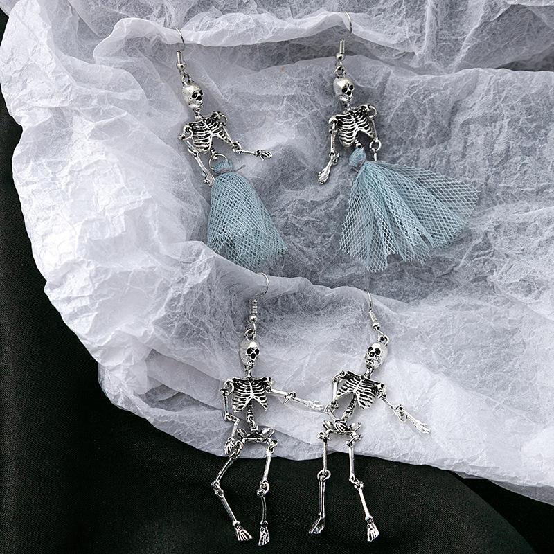 Wholesale Halloween Human Skull Blue Mesh Punk Earrings ACC-ES-ZhuiWo001