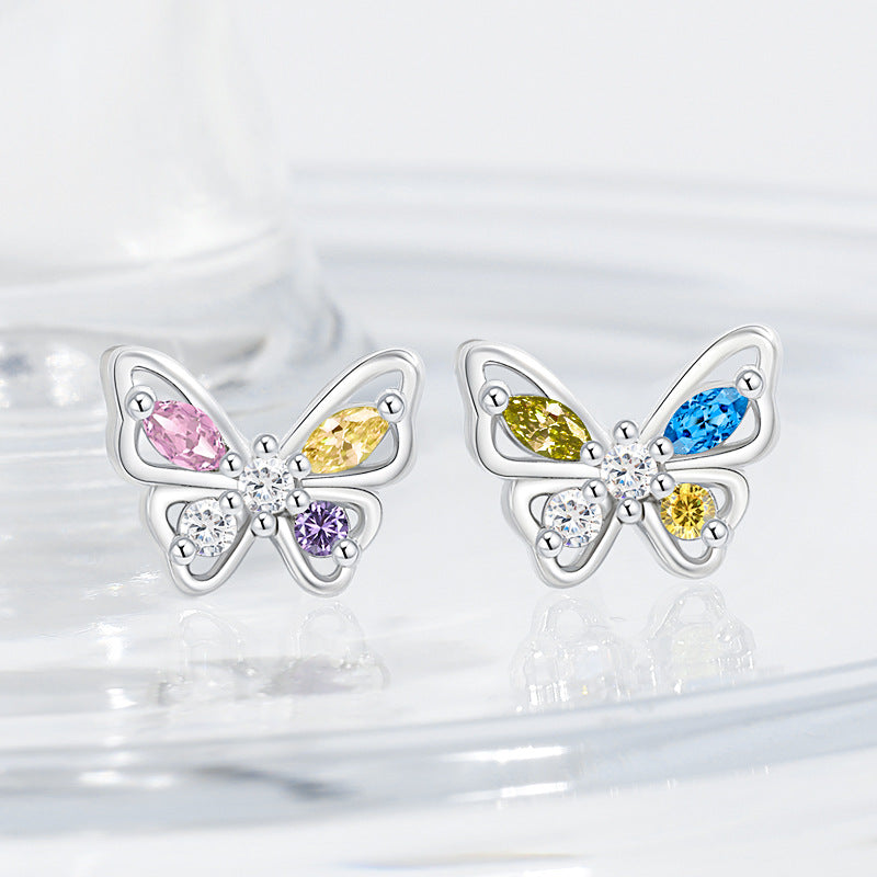 Wholesale Colorful Zircon Hollow Butterfly S925 Silver Needle Earrings ACC-ES-YingRong006