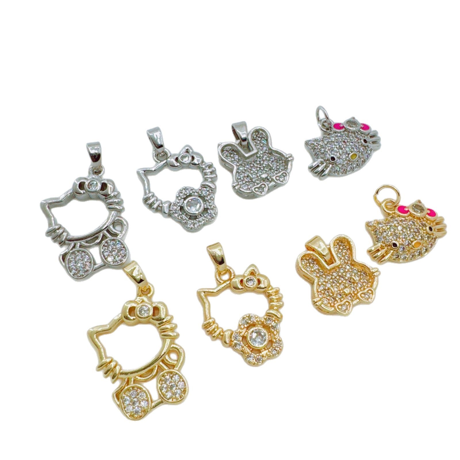 Wholesale Copper Gold-Plated Cat Pendant Zircon Hollow Design Trendy Boutique Jewelry Accessory