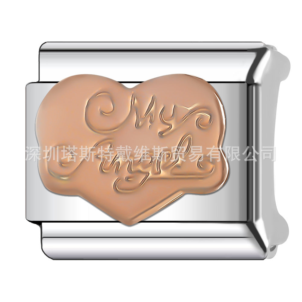 Wholesale  Italian Charm Bracelet 9mm DIY Rose Gold Series Creative Stainless Steel Composable Bracelet