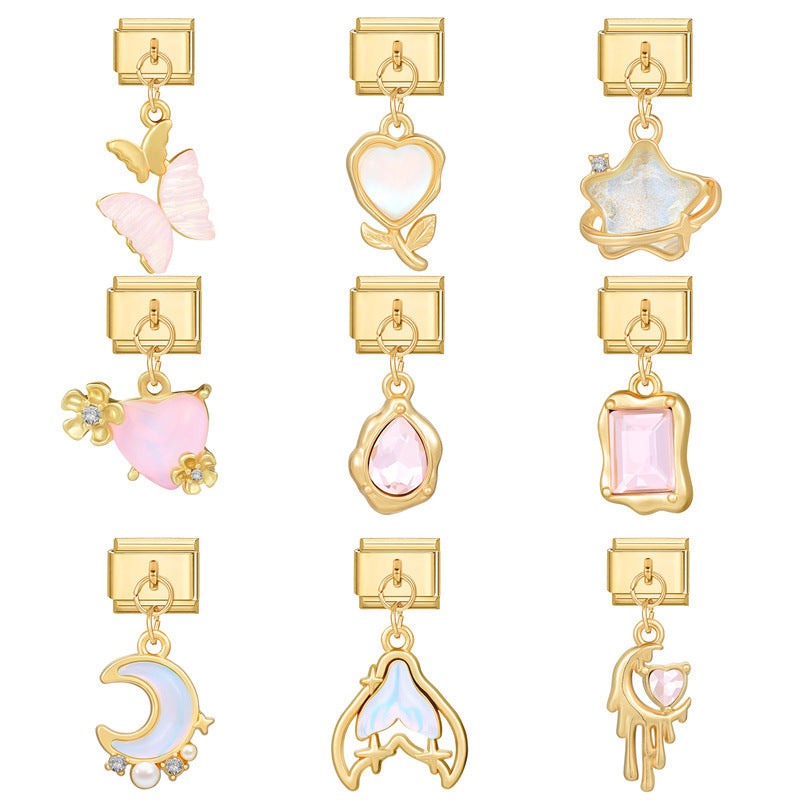 Wholesale Italian Charm Bracelet 9mm DIY Splicing Removable Stainless Steel Gold Base Pendant Composable Bracelet