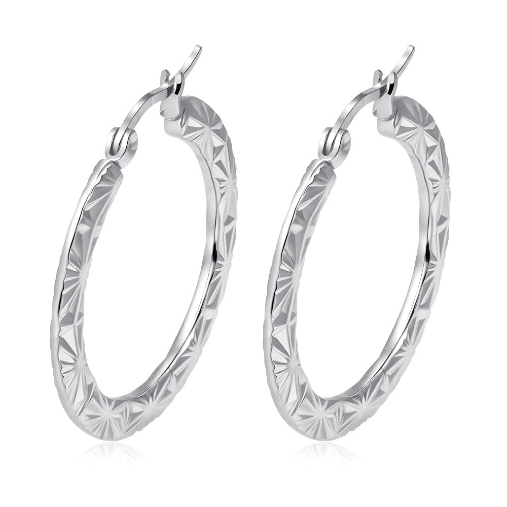 Wholesale Embossed Round Earrings Stainless Steel Gold Plated Everyday Wear Jewelry Accessory