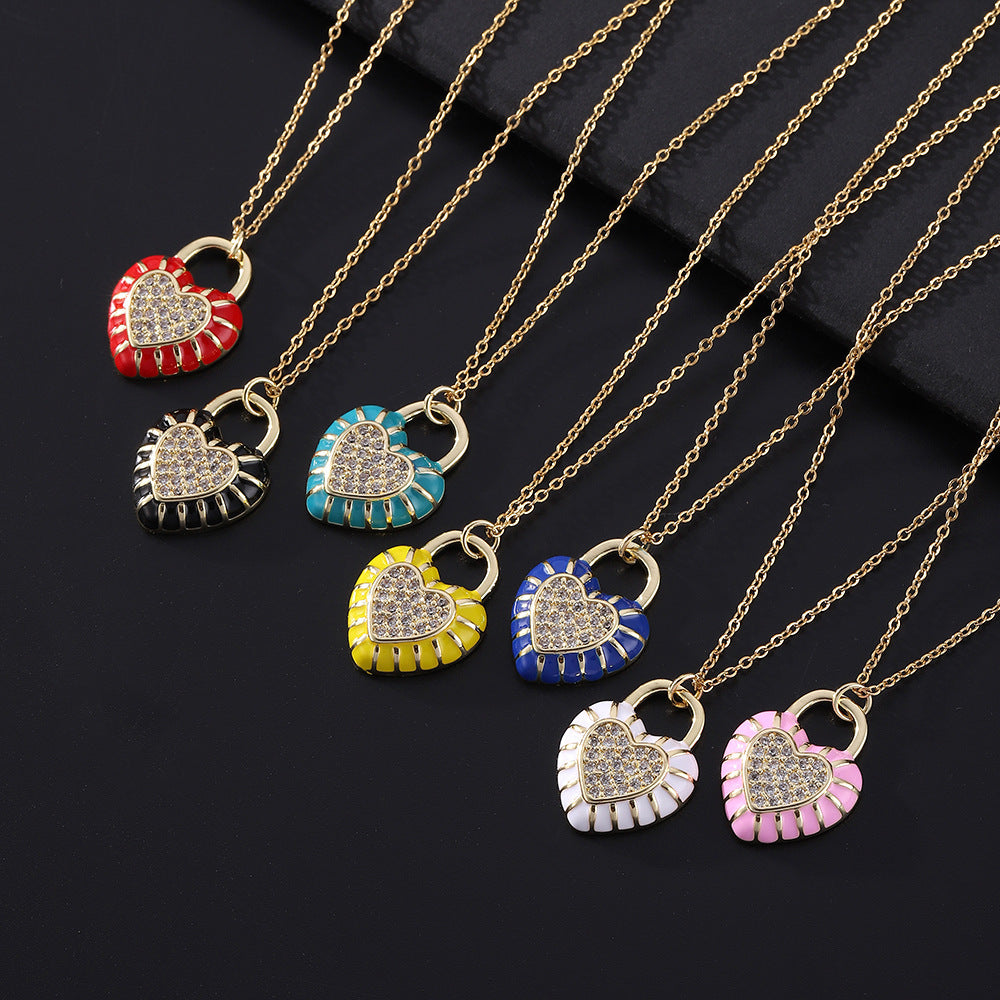 Wholesale Oil Dripping Love Heart Moon Copper Necklaces ACC-NE-SY005