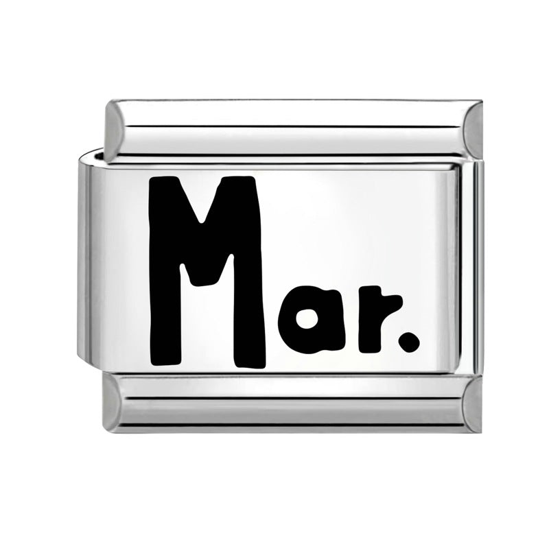 Wholesale Italian Calendar-Themed DIY Modular Bracelet Black White Stainless Steel for Jewelry Accessory Everyday Wear