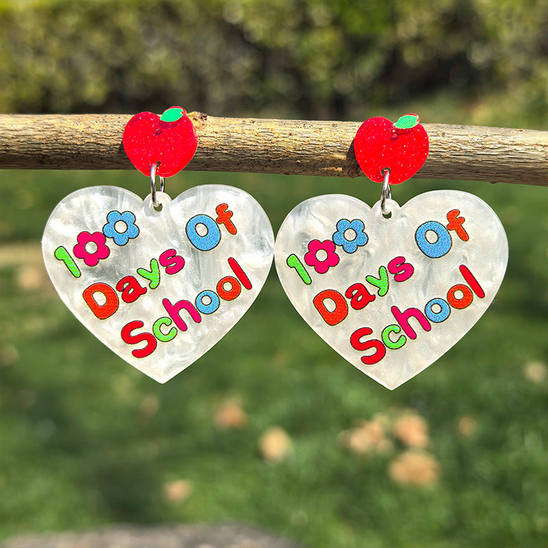 Wholesale  Teachers' Day Acrylic Earrings Pencil Apple Books Single-sided Glitter Earrings