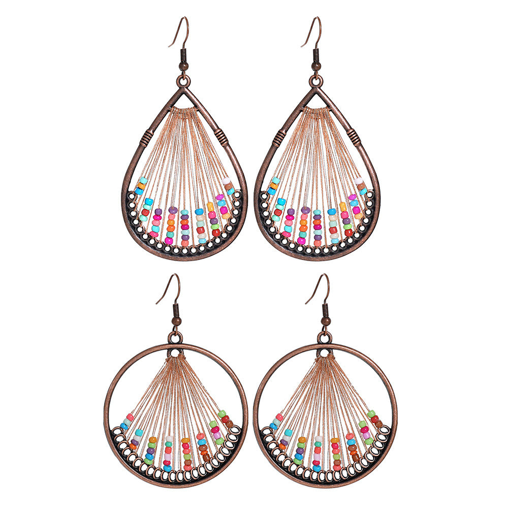 Wholesale Bohemian Retro Hand Woven Earrings Ethnic Style Zinc Alloy Jewelry Accessory for Vacation