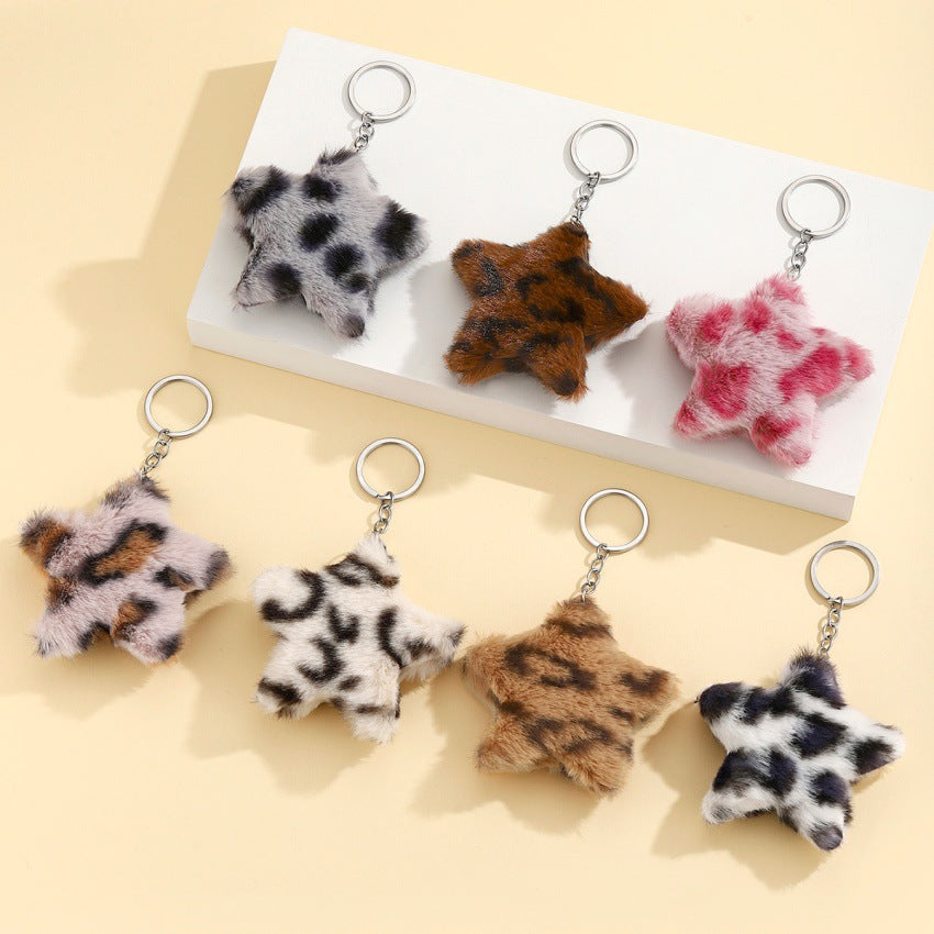 Wholesale plush star  pendant leopard print Keychain