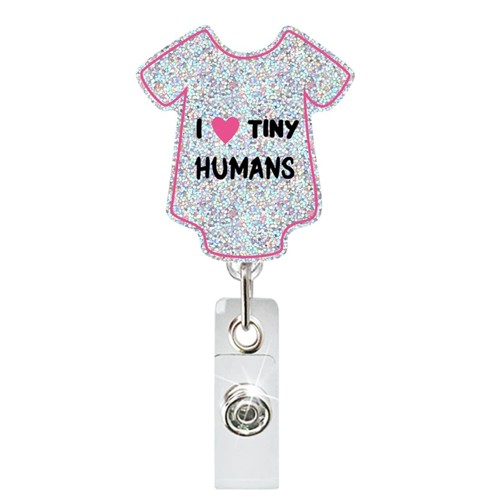 Wholesale Acrylic Glitter Footprint Clothes Baby Retractable Rotating Badge Keychain ACC-KC-QiDing014