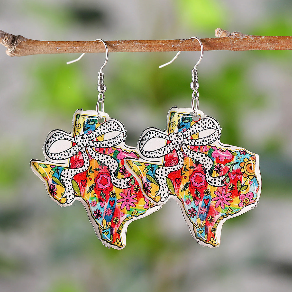 Wholesale Independence Day Colorful Bow Texas Map Western Style Acrylic Earrings
