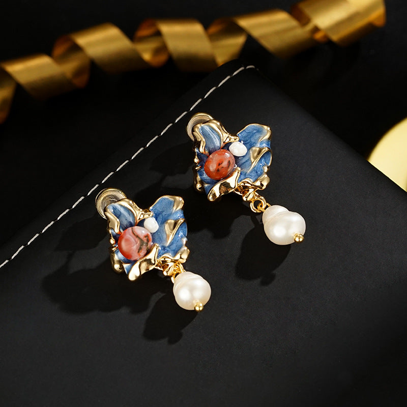 Wholesale  Oil Dripping Asymmetrical Pearl Earrings