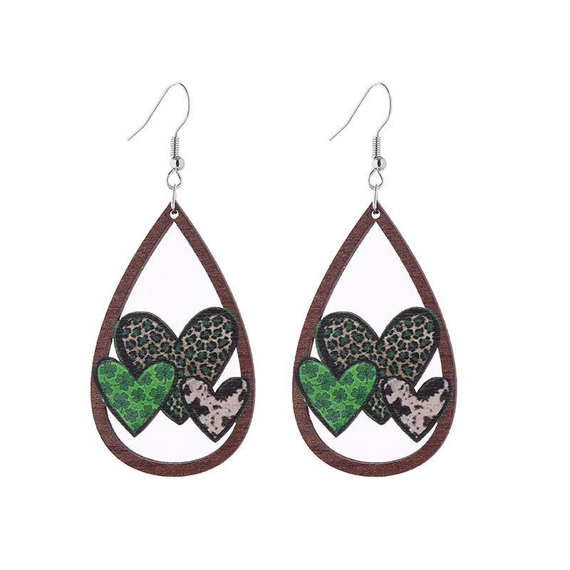 Wholesale Cross Mirror St. Patrick's Day Wood Earrings