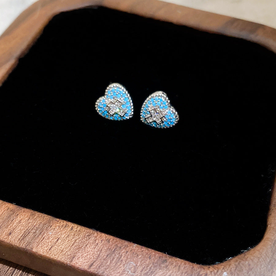 Wholesale Zircon Heart Cross Vintage Minimalist Earrings