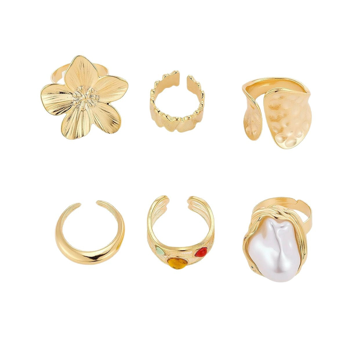 Wholesale Retro  Pearl Ring  Baroque Style Exaggerated Flower Ring suit
