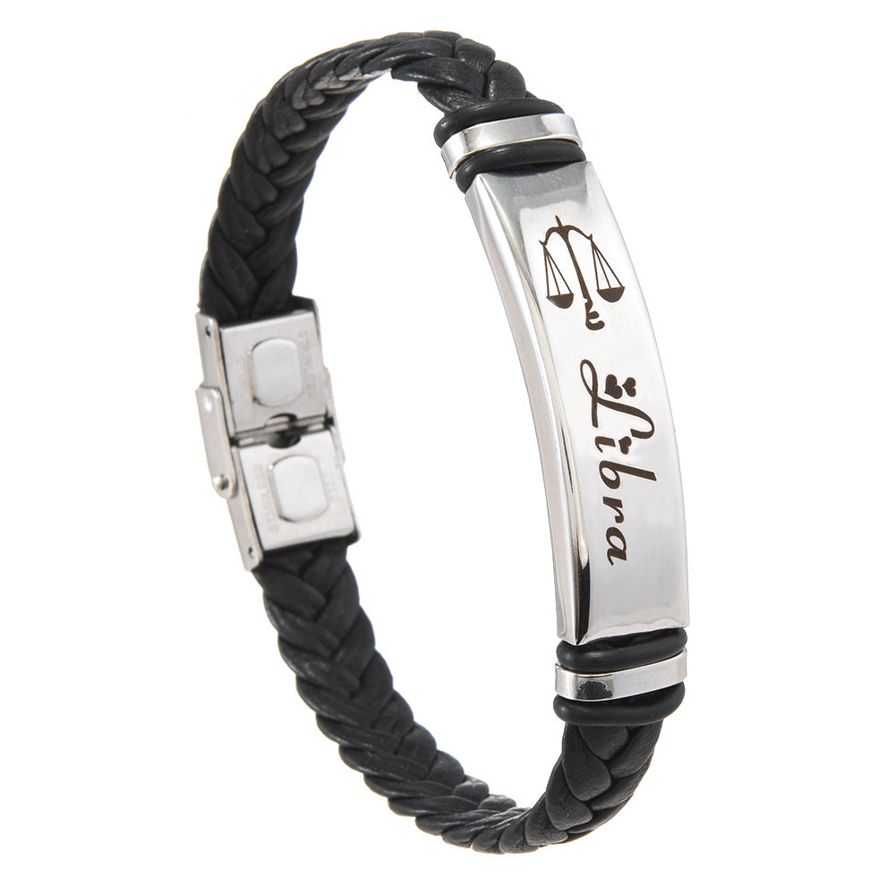 Wholesale  12 Constellation Bracelet Stainless Steel Leather Bracelet Jewelry