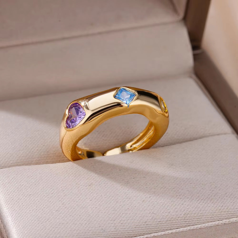 Wholesale Copper ring with colorful zircon stones