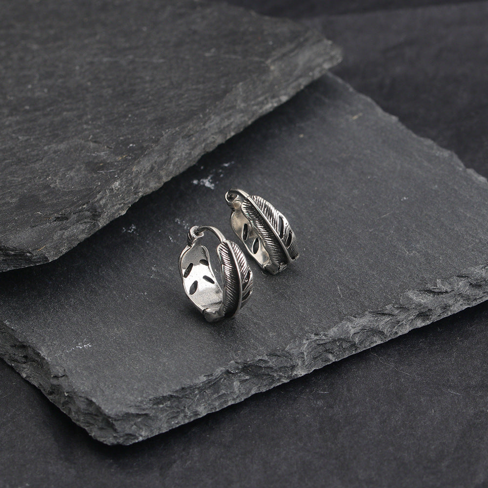 Wholesale Vintage Feather Earring Stud for Men,  Copper Electroplated,  Trendy Jewelry Accessory