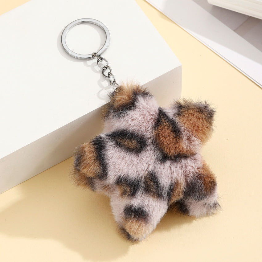 Wholesale plush star  pendant leopard print Keychain