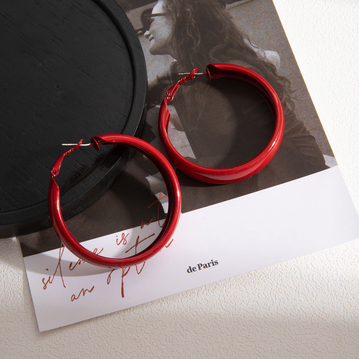 Wholesale light luxury red big circle earrings