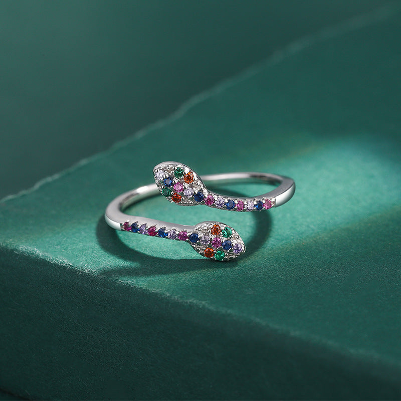 Wholesale diamond snake head s925 silver open ring