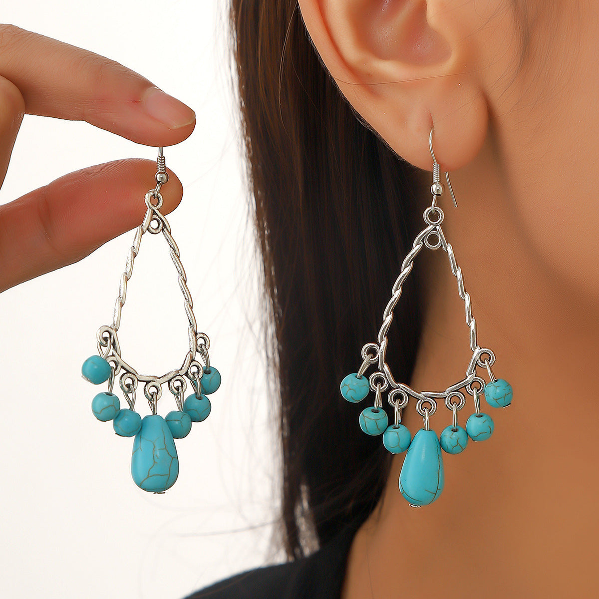 Wholesale  bohemian Retro ethnic style turquoise dangle earrings