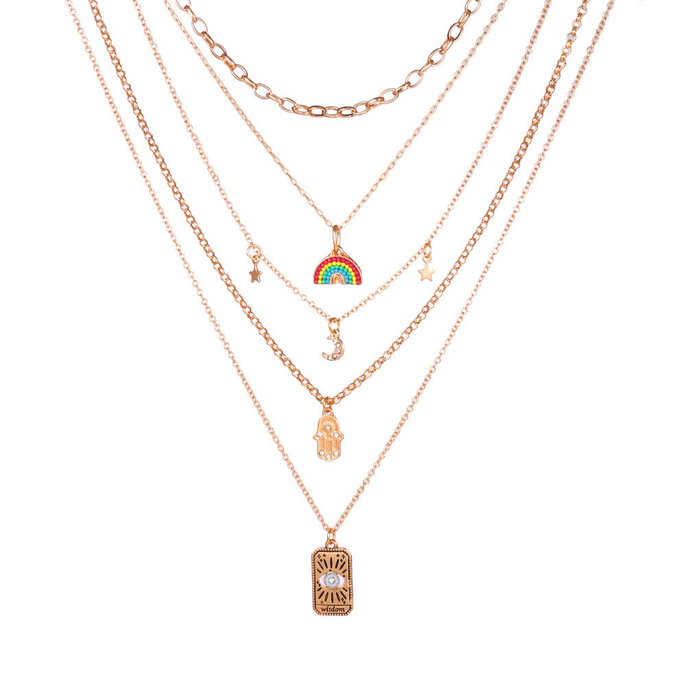 Wholesale Colorful Rice Beads Alloy Necklace Multi-layered Devil Eye Necklaces ACC-NE-ZhuJi011